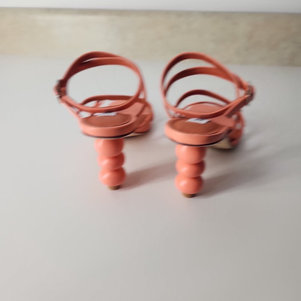 Anthropologie x CAVERLEY Mazie strappy leather Heels Coral Orange EU 36 US 6 - Picture 9 of 16